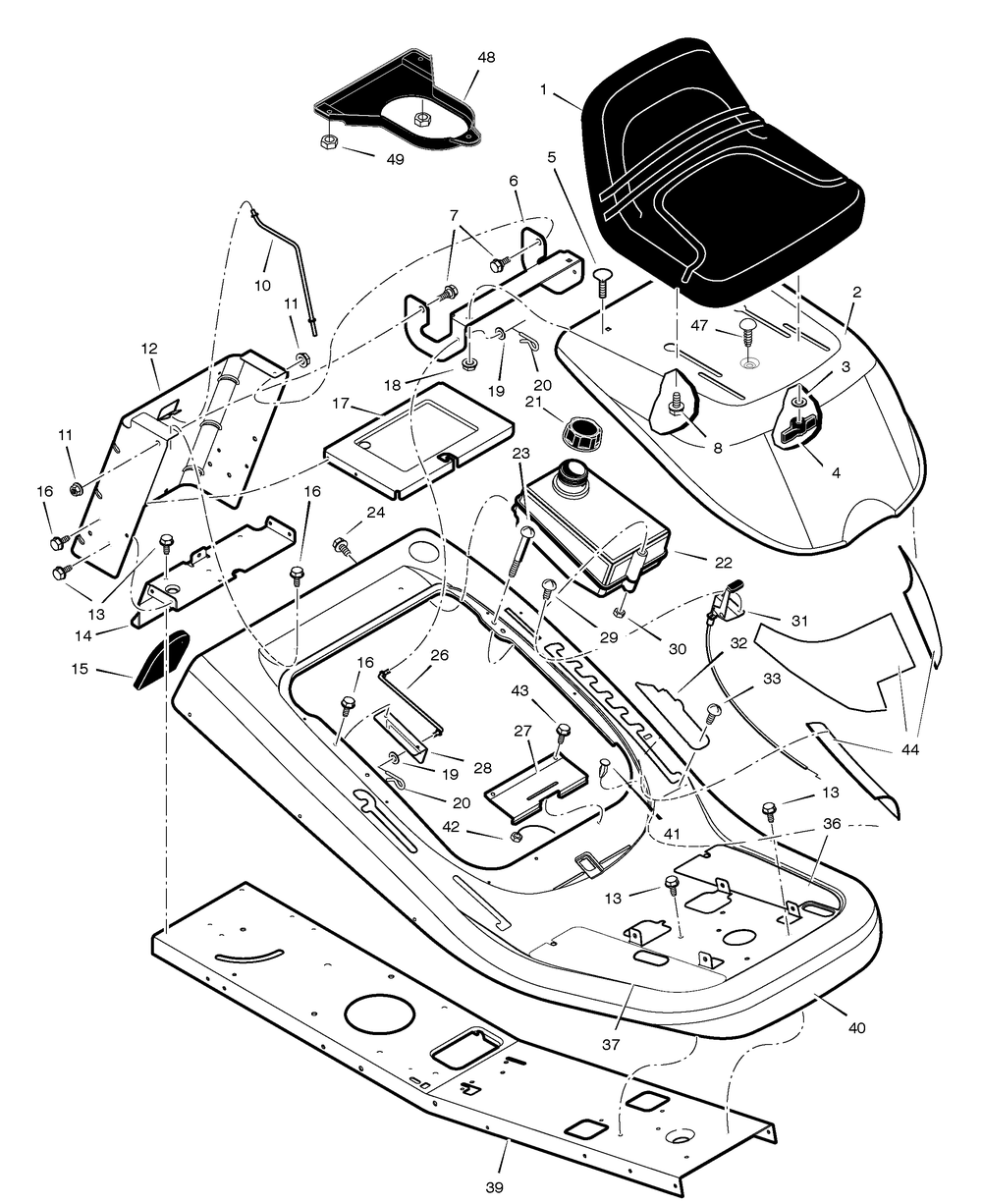 Chassis And Hood Diagram and Parts List for 309002X24C 2005 Briggs and Stratton Lawn Tractor